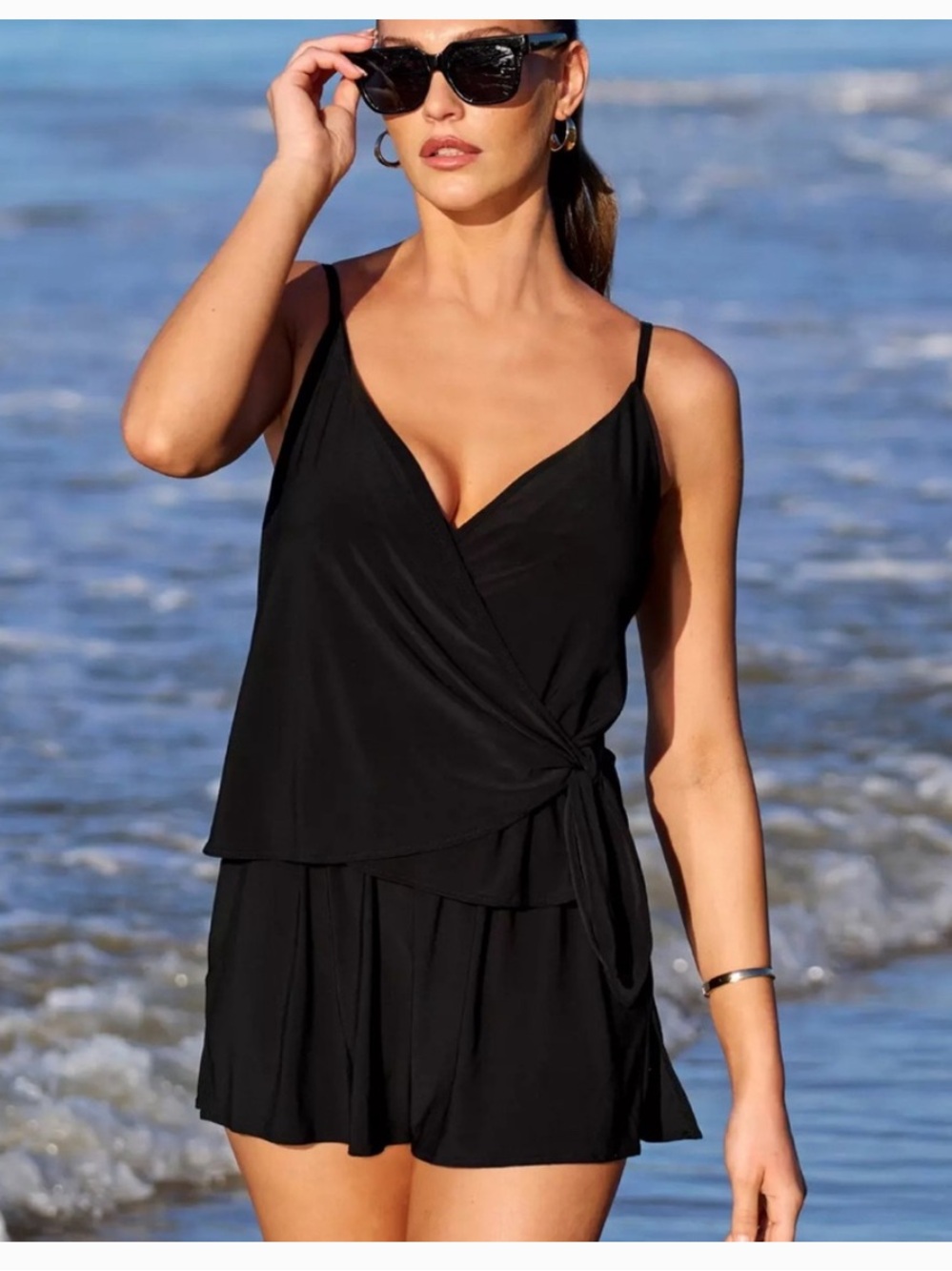 Boston Proper Coco Contours Black Wrap One-Piece Shape-wear Swimsuit Size 10 New